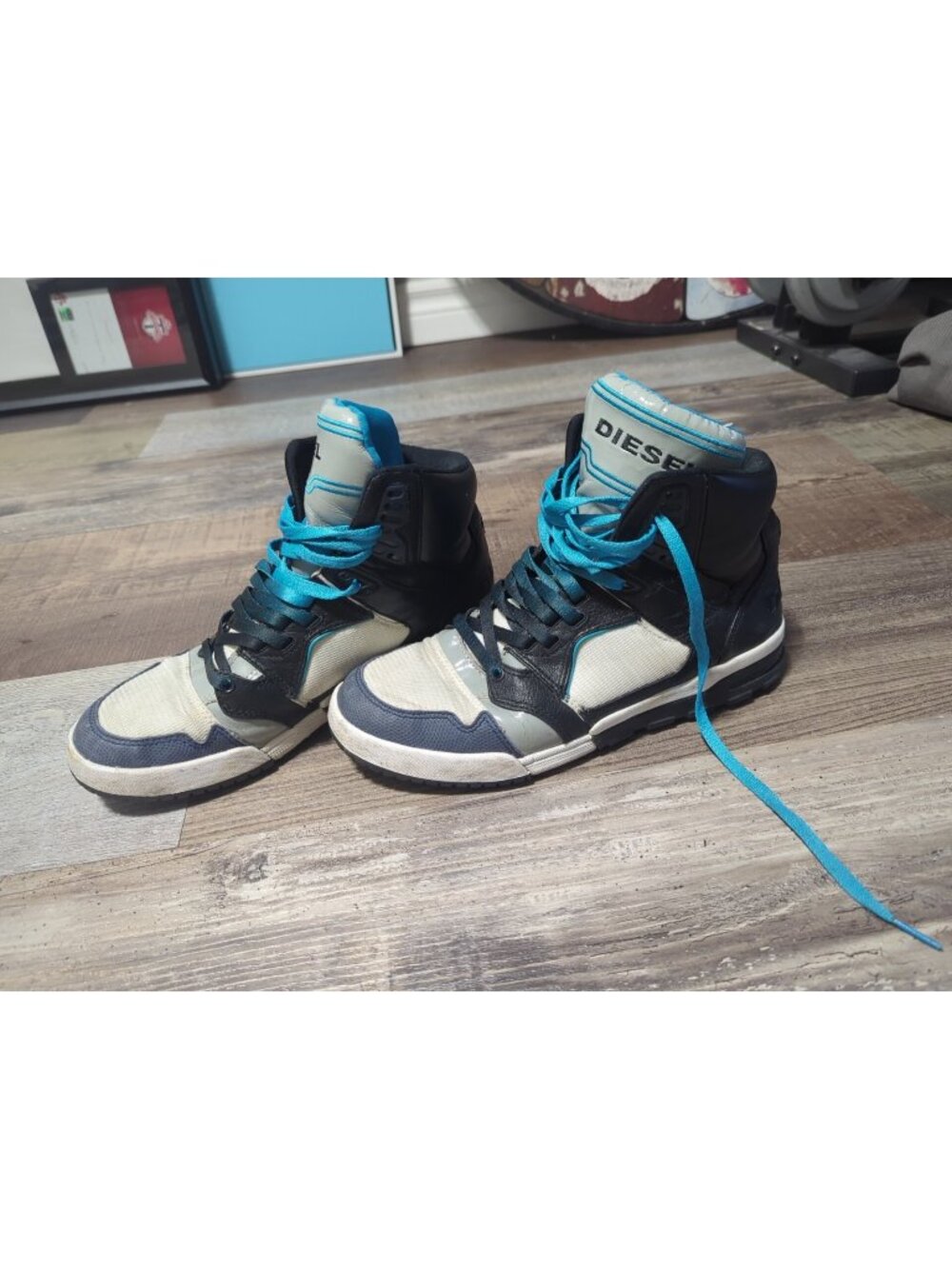 Diesel I'M PRESSION MID Men Cow Leather Black Blue Shoes Size EU 42 JPN 27 US 9